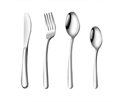 Bestekset van Roestvrij Staal - 4 Stuks - Tafelmes - Vork - Lepel - Dessertlepel - Thuis - Zilver - Besteksets - Geschikt Voor Huis Keuken Restaurant Bestek Set - Set met Keukengerei - Moderne Bestekset