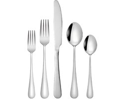 Bestekset van roestvrij staal, bestaande uit mes, vork en lepel. Familiebestekset (60-delig), geschikt voor 12 personen. 5 x 12 bestekdelen.