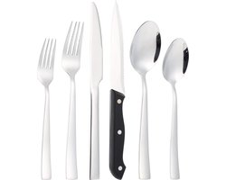Bestekset voor 6 personen, 36-delig roestvrij staal, bestek incl. messen, vork, lepel, steakmessen, spiegelgepolijst, vaatwasmachinebestendig