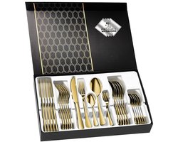 Besteksets-30-delige Bestek set-Elegant servies met luxe bestekdoos voor Bruiloften- Kerst-Pasen- Thanksgiving en Dagelijks Gebruik-Goud.