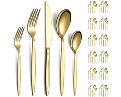 Besteksets - Bestekset 12 Persoons - 60-Delig Bestekken - Titanium Verguld - Roestvrij Staal Bestek Set - Perfect Geschikt voor Bruiloft - Partijen - Verjaardag - Restauroom - Vaatwasmachinebestendig Bestekken - Goud
