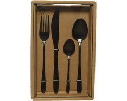 Besteksets/bestek set 16-delig zwart voor 4 personen - Tafelbestek voor ontbijt lunch en diner