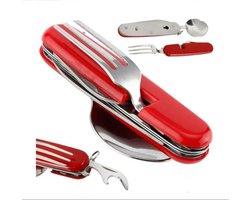Bestekzakmes - 4 in 1 - sleutelhanger - bestekfuncties - Vork / Lepel / Mes / Flesopener in 1