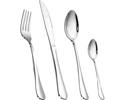 Bestkset van roestvrij staal; 24-delig, zilverkleurige bestekset; incl. maatbeker, vorken, lepels en thee-/koffielepeltjes voor 6 personen; glanzend gepolijst; vaatwasmachineconsistent