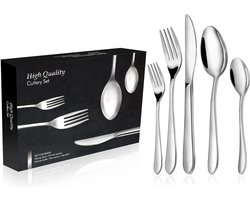 Bestkset voor 6 personen, 30-delig verzilvering bestkset with me, vork, lepel, table bestek, gepolijst, glanzend, vaatwasmachinebestendig, bestekset voor thuis, entertainment, geschenkdozen