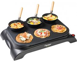 Bestron elektrische Party-Wok-Set, Gourmetstel met mini wok pannen voor 6 personen, incl. 6 houten pannetjes & 1 opscheplepel, 1000 Watt, kleur: zwart