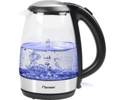 Bestron Glazen Waterkoker met LED-verlichting, 360° basis & tot 1.7 Liter capaciteit, automatische kookstop & droogkookbeveiliging, 2.200W, kleur: Glazen