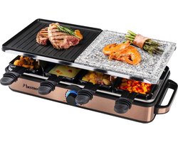 Bestron Gourmetset - ARG1200CO - 1400W - Bakplaat 8 personen - Steengrill, Incl 8 pannetjes - Koper