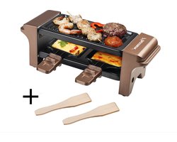 Bestron Mini Raclette, Gourmetstel voor 1 tot 2 personen, incl. 2 pannen & 2 houten spatels, met antiaanbaklaag, 350W, kleur: Koper