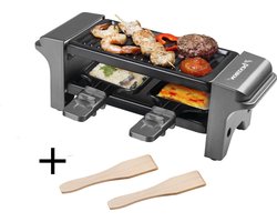 Bestron Mini Raclette, Gourmetstel voor 1 tot 2 personen, incl. 2 pannen & 2 houten spatels, met antiaanbaklaag, 350W, Kleur: Titangrijs