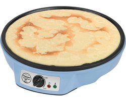 Bestron Pannenkoekenmaker - ASW602B - 1000W - Crêpemaker - 30cm - Blauw - Incl houten stapel en verdeler - 5 jaar garantie