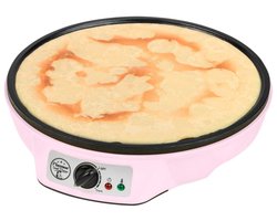 Bestron Pannenkoekenmaker - ASW602P - 1000W - Crêpemaker - 30cm - Roze - Incl houten stapel en verdeler - 5 jaar garantie