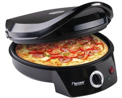 Bestron Pizzaoven tot max. 230 °C, Pizzamaker met boven-/ onderwarmte, voor zelfgemaakte of diepvriespizza's, tarte flambée, quiche of wraps tot Ø 27cm, 1.800 watt, kleur: zwart
