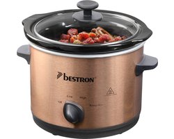 Bestron Slowcooker, met 3 programma's, keramische pan & glazen deksel, voor 2 Personen, 1.5L capaciteit, vatwasserveilig, 120 Watt, Copper Collection, kleur: Koper