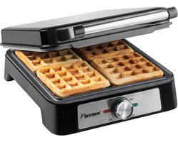 Bestron Wafelijzer ASW1600S – 4 Wafels per Bakbeurt – Instelbare Thermostaat – Antiaanbaklaag – 1600 W