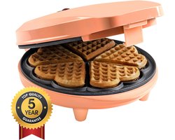 Bestron Wafelijzer - ASW217PE - 700W - 5 hartvormige wafels - Anti aanbaklaag - Oranje - 5 jaar garantie - WK