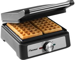 Bestron Wafelijzer - AWM100BL - 1600W - 2 wafels - Anti aanbaklaag - Zilver/Zwart - 5 jaar garantie
