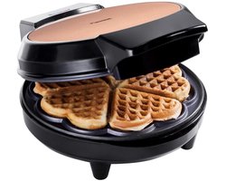 Bestron Wafelijzer - AWM700CO - 700W - 5 hartvormige wafels - Anti aanbaklaag - Koper/Zwart - Pasen