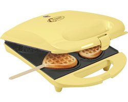 Bestron Wafelijzer - DSW271 - 1400W - 4 mini hartvormige wafels - incl. 20 houten stokjes - Geel - 5 jaar garantie