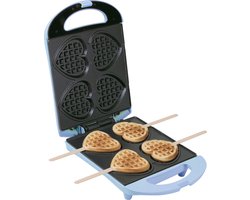 Bestron Wafelijzer - DSW271B - 1400W - 4 mini hartvormige wafels - Incl. 20 houten stokjes - Blauw - 5 jaar garantie