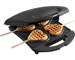 Bestron Wafelijzer - DSW271BL - 1400W - 4 mini hartvormige wafels - incl. 20 houten stokjes - Zwart - 5 jaar garantie