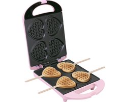 Bestron Wafelijzer - Hartvormige Wafels - Antiaanbaklaag - inc. 20 houten stokjes - Roze