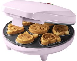 Bestron Wafelijzer- Mini cookies - Mini cakes - Dierenvormpjes - 700 Watt - Roze