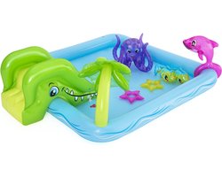 Bestway Kinderzwembad met Glijbaan - Incl. Opblaas Waterspeelgoed - 239 x 206 x 86 CM - 308 L - Waterdieren