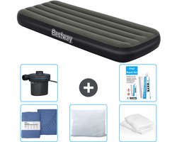 Bestway luchtbed - 1-Persoons - 76 x 185 x 25 cm - Groen - Inclusief Hoeslaken - Kussen - Kussenbeschermer - Pomp en Reparatieset