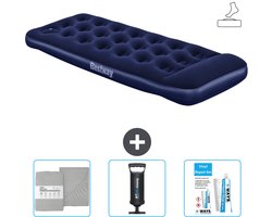Bestway luchtbed - 1-Persoons - 76 x 185 x 28 cm - Blauw - Inclusief pomp - Hoeslaken - Pomp en Reparatieset