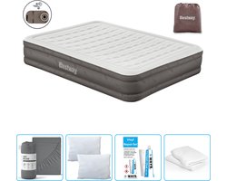 Bestway luchtbed - 2-Persoons - 152 x 203 x 36 cm - Bruin - Inclusief pomp - Hoeslaken - Kussen - Kussenbeschermer en Reparatieset