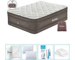Bestway luchtbed - 2-Persoons - 152 x 203 x 51 cm - Bruin - Inclusief pomp - Hoeslaken - Kussen - Kussenbeschermer en Reparatieset