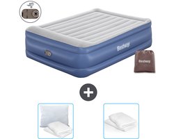 Bestway luchtbed - 2-Persoons - 152 x 203 x 56 cm - Grijs/Blauw - Inclusief pomp - Kussen en Kussenbeschermer
