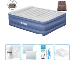 Bestway luchtbed - 2-Persoons - 152 x 203 x 61 cm - Grijs/Blauw - Inclusief pomp - Hoeslaken - Kussen - Kussenbeschermer en Reparatieset