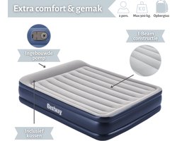 Bestway luchtbed - 2-Persoons - 152x203x46 cm (BxLxH) - Grijs/Blauw - Met ingebouwde elektrische pomp - Inclusief opbergtas