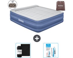 Bestway luchtbed - 2-Persoons - 193 x 203 x 56 cm - Grijs/Blauw - Inclusief pomp - Hoeslaken en Reparatieset