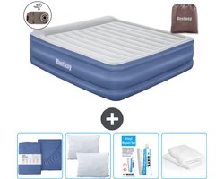Bestway luchtbed - 2-Persoons - 193 x 203 x 56 cm - Grijs/Blauw - Inclusief pomp - Hoeslaken - Kussen - Kussenbeschermer en Reparatieset