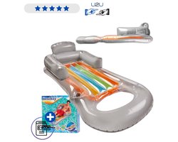 Bestway Opblaasbaar Watermatras Stoel 43028 Grijs 161 cm - Zwembad Lounge Met Rugleuning En Armsteunen - Drijvende Waterstoel Voor Strand Zwembad Meer En Vakantie Tot 90 kg Met Ebook