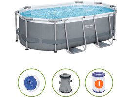 Bestway Power Steel Opzetzwembad Ovaal Grijs 305x200x84 Inclusief filterpomp!