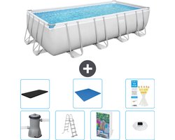 Bestway Rechthoekig Power Steel Zwembad - 488 x 244 x 122 - Grijs Inclusief Pomp - Ladder - Afdekzeil - Grondzeil - Verlichting - 8-delig