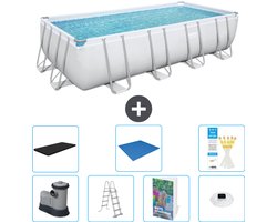 Bestway Rechthoekig Power Steel Zwembad - 549 x 274 x 122 - Grijs - Inclusief Pomp - Ladder - Afdekzeil - Grondzeil - Verlichting - 8-delig