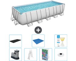 Bestway Rechthoekig Power Steel Zwembad - 640 x 274 x 132 - Grijs - Inclusief Pomp - Ladder - Afdekzeil - Grondzeil - Verlichting - 8-delig