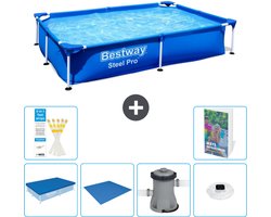 Bestway Rechthoekig Steel Pro Zwembad - 221 x 150 x 43 cm - Blauw - Inclusief Afdekzeil - Grondzeil - Zwembadfilterpomp - Verlichting - 7-delig