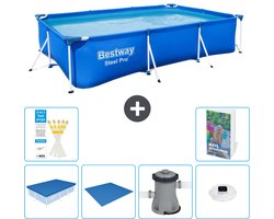 Bestway Rechthoekig Steel Pro Zwembad - 300 x 201 x 66 cm - Blauw - Inclusief Afdekzeil - Grondzeil - Zwembadfilterpomp - Verlichting - 7-delig