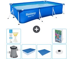 Bestway Rechthoekig Steel Pro Zwembad - 300 x 201 x 66 cm - Blauw - Inclusief Pomp - Afdekzeil - Grondzeil - Verlichting - 7-delig