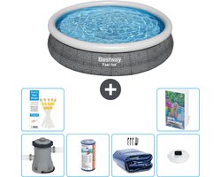 Bestway Rond Opblaasbaar Fast Set Zwembad - Rotanprint - 366 x 76 cm - Inclusief Pomp - Filter - Solarzeil - Verlichting - 7-delig