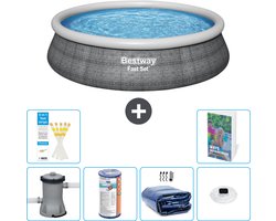 Bestway Rond Opblaasbaar Fast Set Zwembad - Rotanprint - 457 x 84 cm - Inclusief Pomp - Filter - Solarzeil - Verlichting - 7-delig