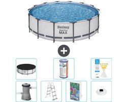 Bestway Rond Steel Pro MAX Zwembad - 427 x 107 cm - Grijs - Inclusief Pomp - Ladder - Afdekzeil - Filter - Verlichting - 8-delig