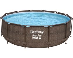 Bestway - Steel Pro MAX - Opzetzwembad inclusief filterpomp en zwembadtrap - 366x100 cm - Bruin - Rond