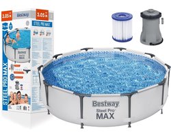 Bestway Steel Pro Max - Opzetzwembad - met filterpomp - 305x76cm - wit grijs